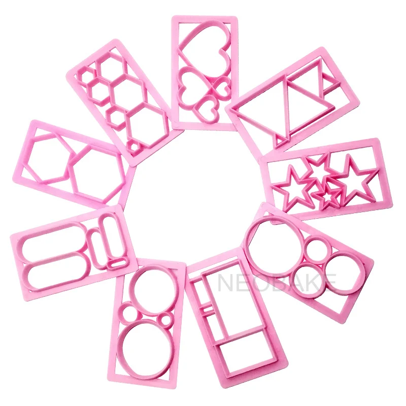 

9Pcs Fence Fondant Cake Mold Embosser Geometric Figure Heart Star Cookie Cutter Biscuit Molds Embossing Fondant Decorating Tools
