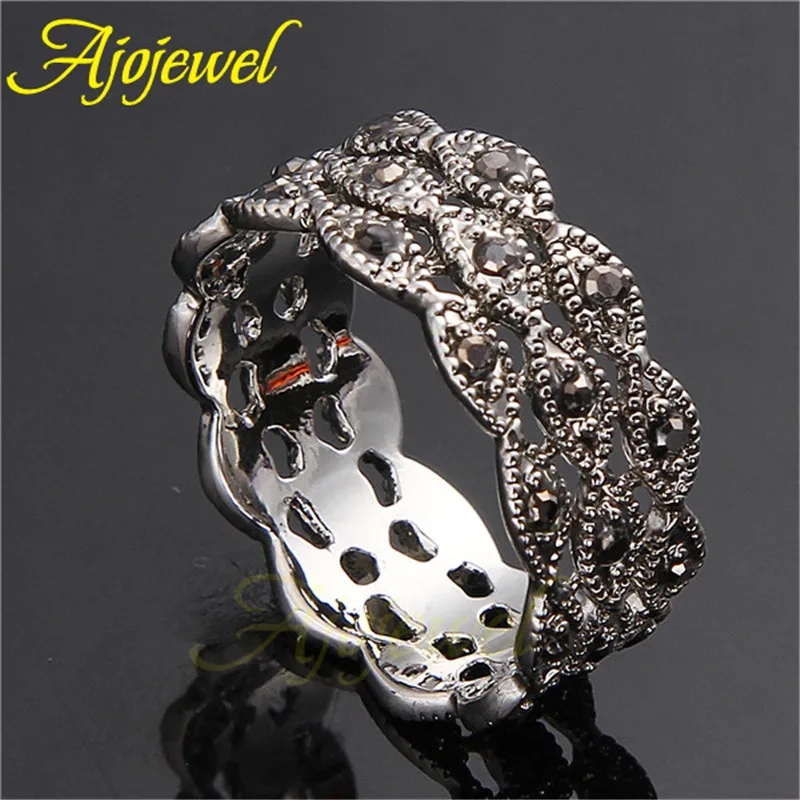 Ajojewel Черный Камень Античное кольцо 3 слоя Стразы для глаз массивные кольца женщин