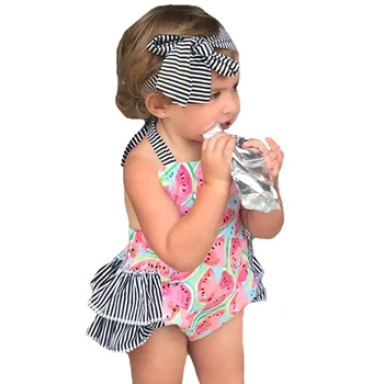 

2017 Summer Children Girls Rompers Fashion Stripe Halter Newborn Jumpsuit+Headband 2pcs Cute Watermelon Baby Girl Romper Clothes
