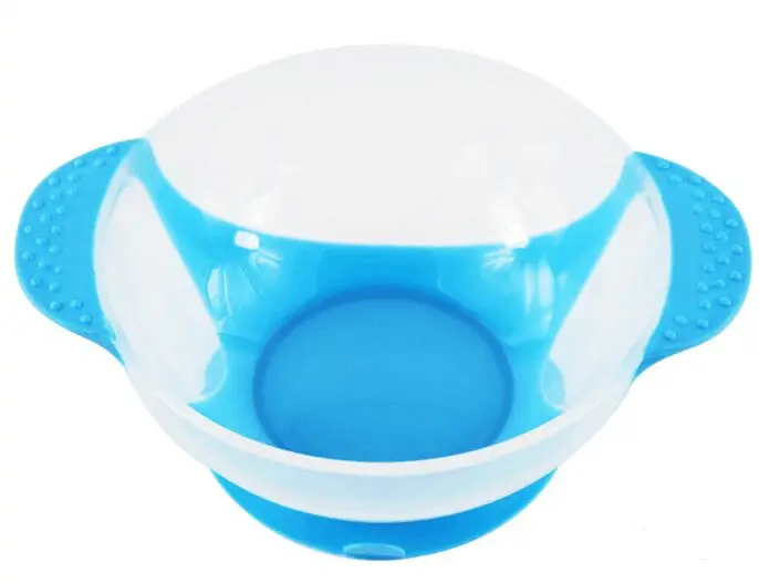 Лидер продаж, 1 комплект/3 шт., детская ложка, миска, обучающая посуда с присоской, миска для еды, чувствительная к температуре, ложка, детская посуда - Цвет: Blue bowl