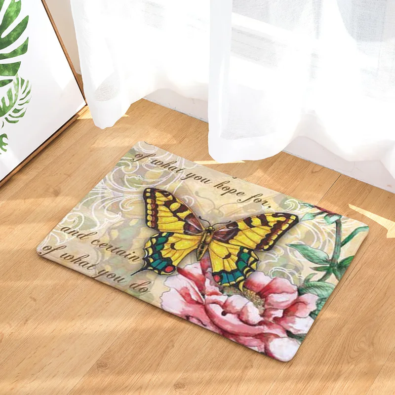 Dropshipping New Design Colorful Butterfly Flannel Doormat Floor Door Mat Carpets Rugs Kitchen Rug | Дом и сад