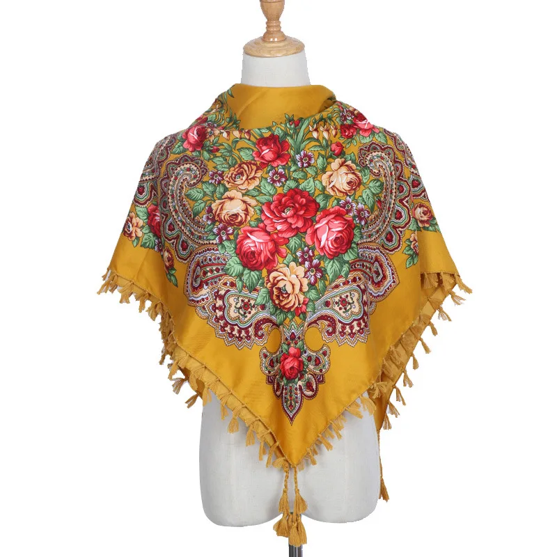 Горячая Распродажа, российский квадратный шарф большого размера, хлопковый длинный шарф с кисточками, брендовая весенне-зимняя шаль для женщин, женская накидка из пашмины, снуд - Цвет: 90CM  yellow