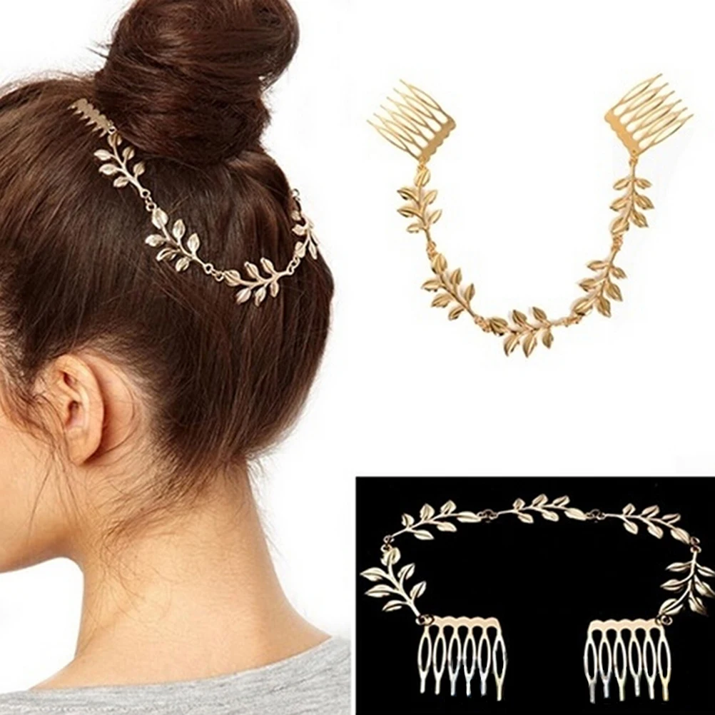 

New female vintage Headbands For Women Girl Lady New Hair Accessories Gold Leaf Chain With Comb Head