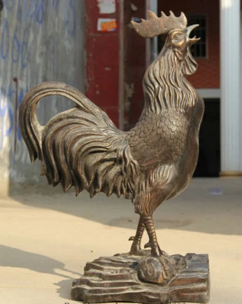 

003683 33" Larger Chinese Bronze Folk Zodiac Year Rooster Cock chook sculpture Statue