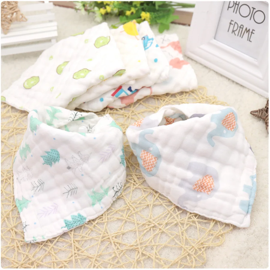 

Baby Bibs Cotton Baberos Cartoon Character Animal Print Baby Bandana Triangle Double Layers Bibs Dribble Bibs