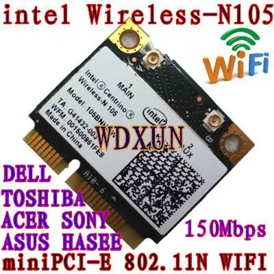 

Intel Centrino Wireless-N 105 105BNHMW IEEE 802.11n Mini PCI Express Wi-Fi Adapter 802.11b/g/n 150 Mbps