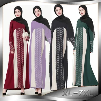 

Fashion Women Muslim Abayas and Hijabs O Neck Long Sleeve Patchwork Plus Size 7XL Middle East Dubai Islamic Dress