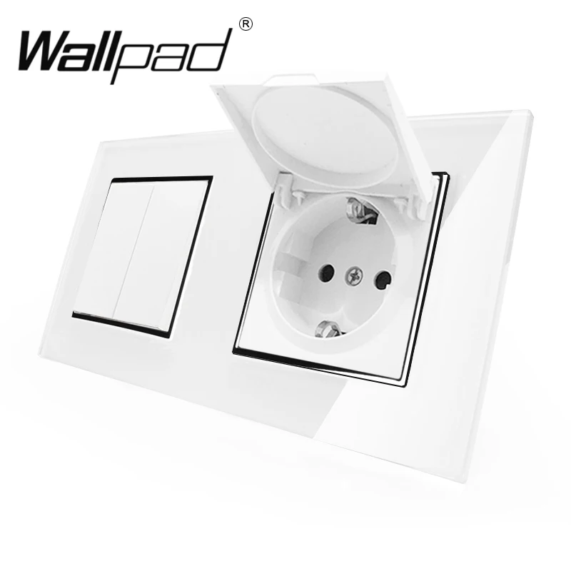 

2 Way Light Switch with Cap Socket Wallpad Crystal Glass 110V-250V 2 Gang Switch Dust Cap EU Schuko Wall Socket with Claws Clip