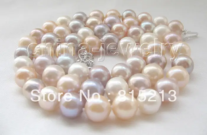 

FREE SHIPPING>>>@@ > N1738 AAA+ 20" 12mm multicolor round FW pearl necklace - 925 silver clasp