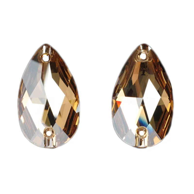 YANRUO 3230 Drop Golden Shadow Sewing Rhinestones Glass Crystal Flatback Sew On Stones Gold Rhinestones