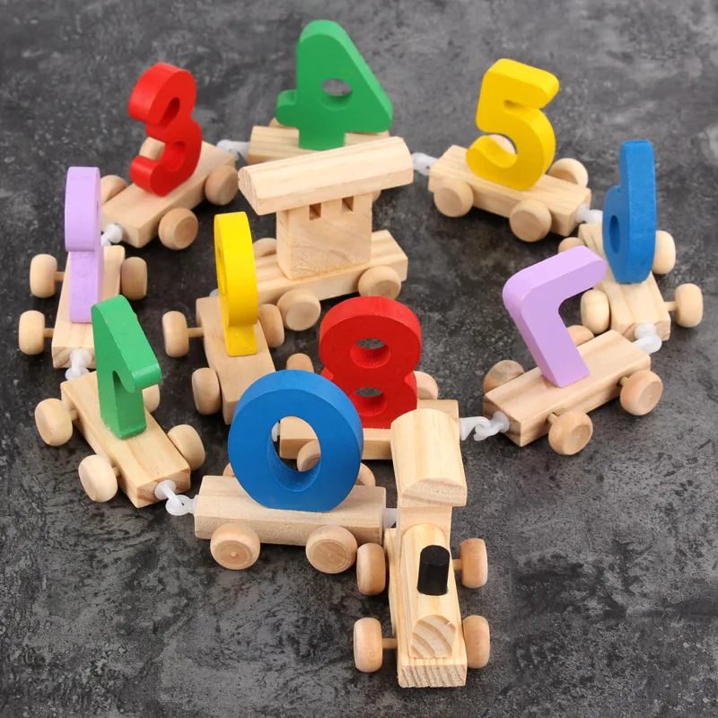 Newest Baby Montessori Soft Wood Train Figure Model Toy with Number Pattern 0~9 Blocks Educational kids Wooden Toy children gift Newest Baby Montessori Soft Wood Train Figure Model Toy with Number Pattern 0~9 Blocks Educational kids Wooden Toy children gift