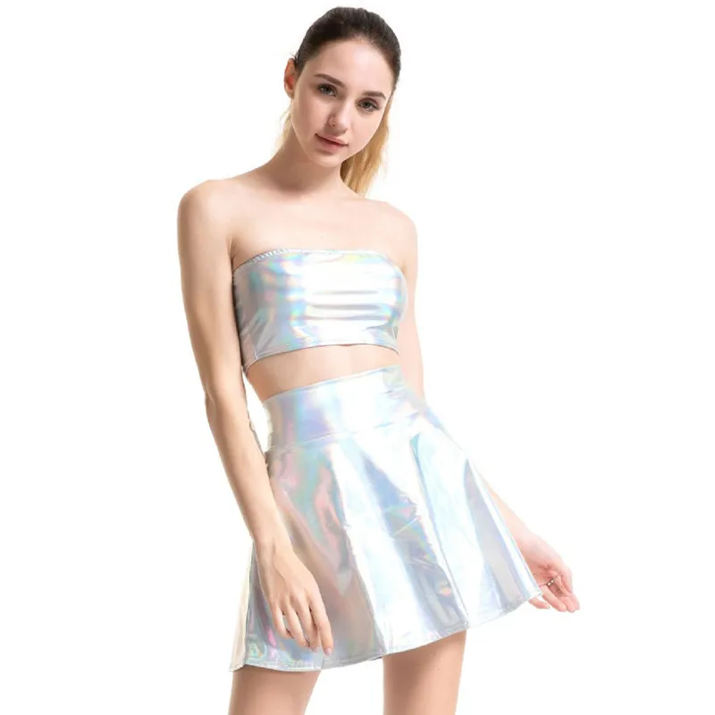 PU Shiny Metallic Color Sexy Bodycon Mini Skirts Women High Waist A-line Flare Skirt New Fashion Summer Streetwear Short Skirts - Image 6