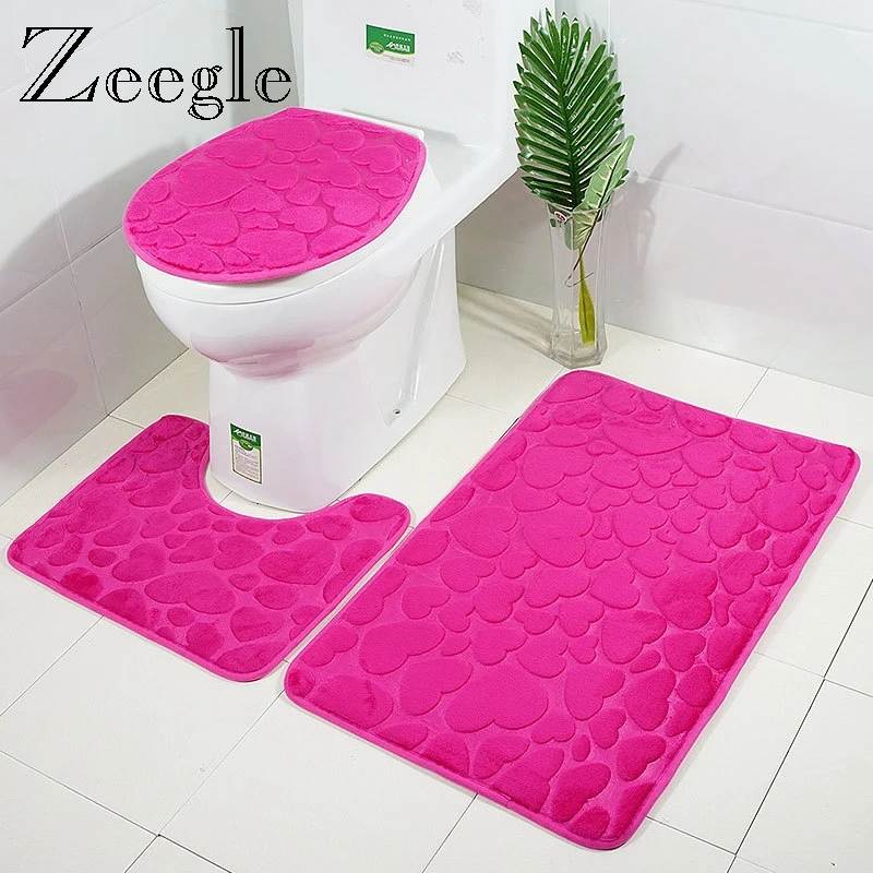 

Zeegle 3D Embossed Bath Mat Non-slip Bathroom Carpet Floor Mats 3pcs Bathroom Mat Set Absorbent Mat Carpet Bathroom Bath Rugs