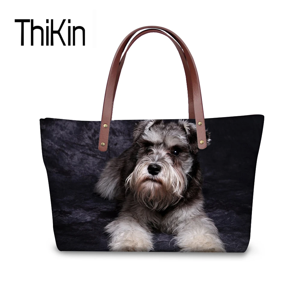 

THIKIN Women Handbags Cute Animal Schnauzer Dog Printing Shoulder Bags for Female Ladies Handbag Casual Shopping Bag Beach Bolsa