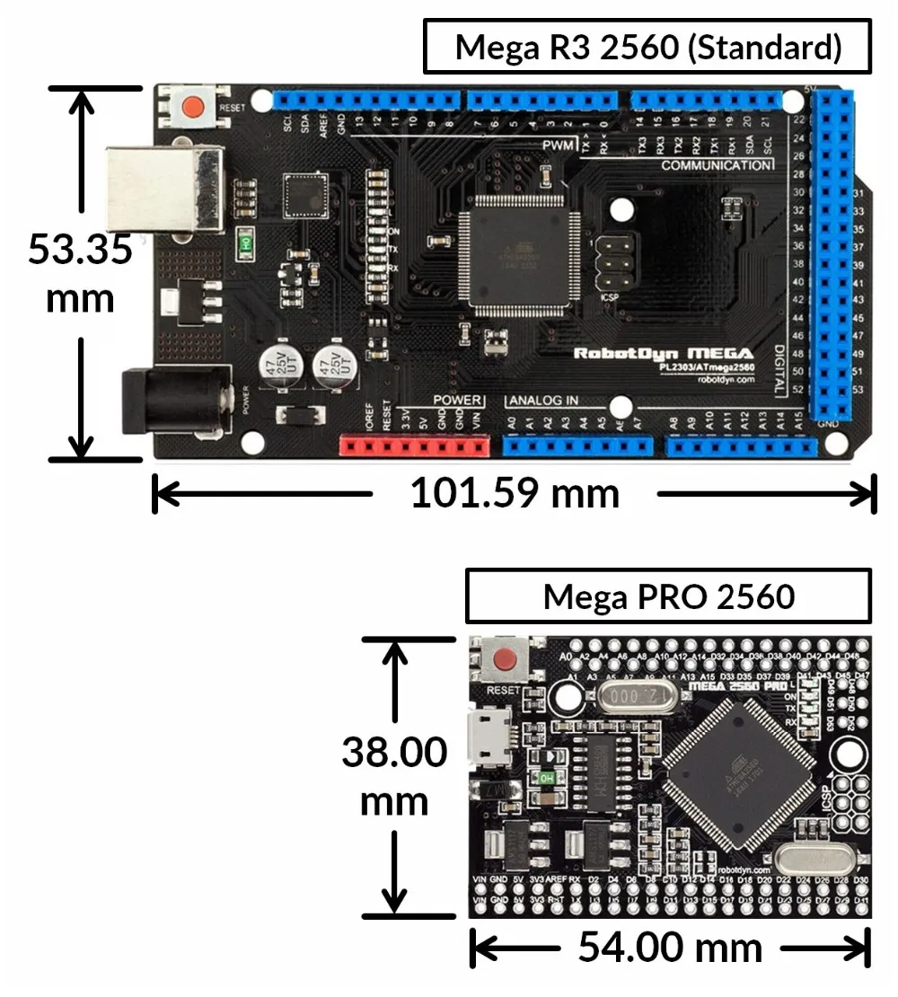 Ардуино Mega 2560 Pro(встраиваемая), CH340G/ATmega2560-16AU, с колодкой