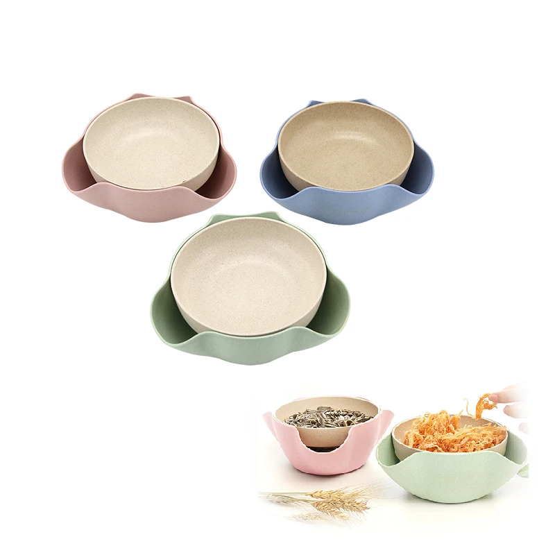 

Creative Wheat Straw Double-layer Holder Snacks Storage Box Fruit Plate Bowls For Candy Nut Chips