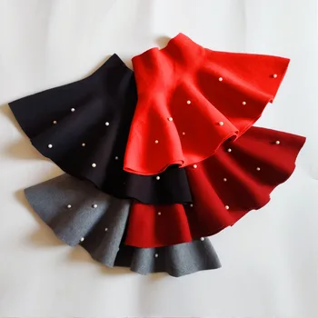 

Solid Kids Knitted Pearl Skirt Preppy Style Girls A-line Petti Skirt Bottom Wear Basic Clothing for Children