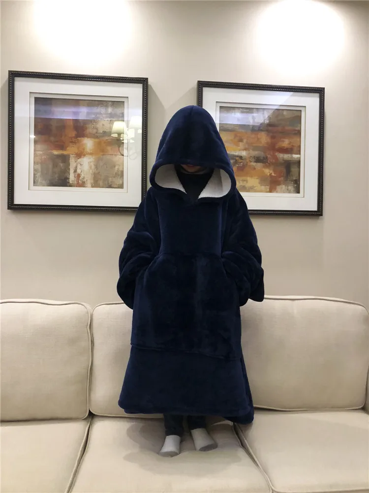 Winter Thick Comfy TV Blanket Sweatshirt Solid Warm Hooded Blanket Adults and Children Fleece Weighted Blankets for Beds Travel