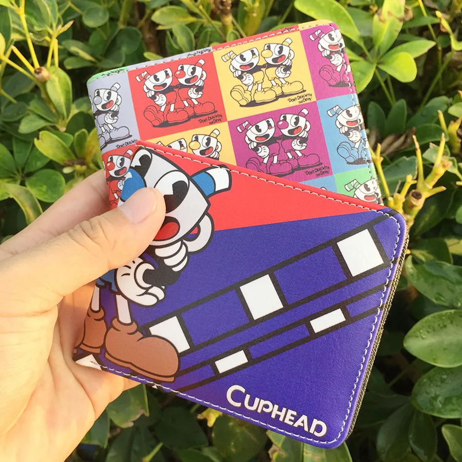 Anime Cuphead Mugman Cartoon Zip Coins wallet Short Bifold Holder Layers Money Cards PU Purse Handbag Men Otaku Kids Gift Anime Costumes