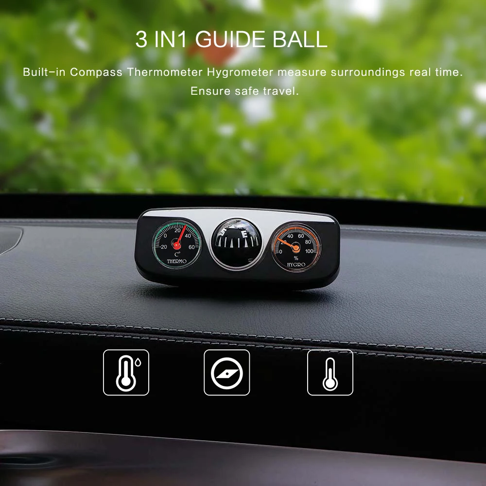 ALLOMN 3 в 1 Автомобильный внутренний направляющий шар для автомобиля, лодки, автомобилей, Авто компас, температура, влажность, для офиса, путешествия, похода