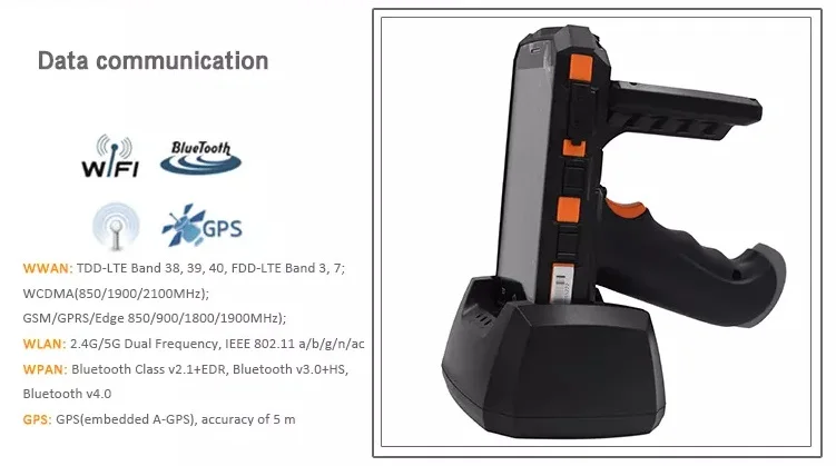Handheld sem Fio Industrial do Código de Barras do Pda do Terminal Móvel da Coleção de Dados Pda com Aperto da Pistola Varredor Portátil Áspero 7 do código de barras do pda do