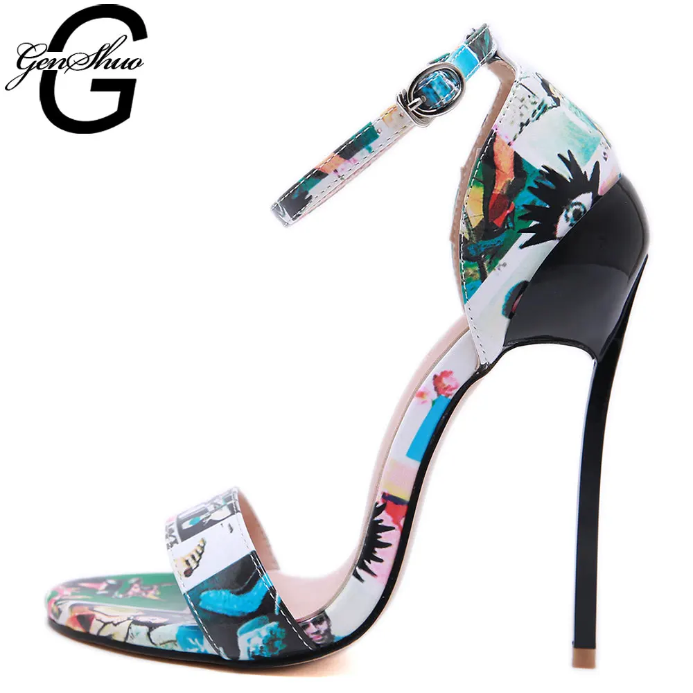 Genshuo/обувь женские винтажные пикантные босоножки на очень высоком каблуке 13 см Летняя женская обувь с ремешком на щиколотке, большие размеры 35-42