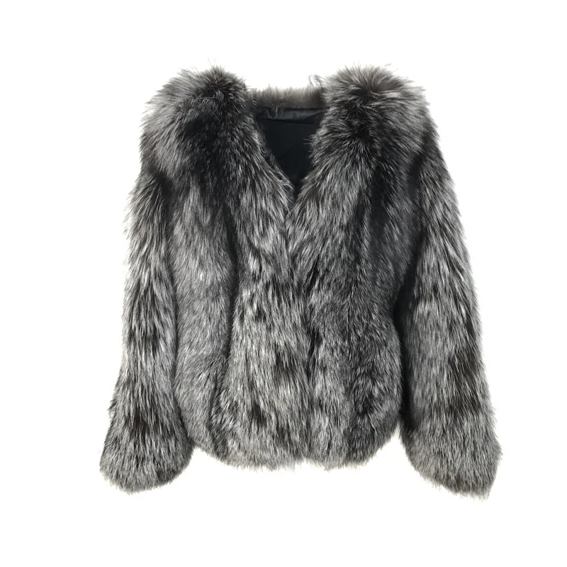 Manteau Véritable Mode Fourrure Argent Chaud D'hiver Pelt Fc V 2018 Col Veste Renard 138 Complet Fox Nouvelle Sliver Femmes Épais Réel De Outwear q6w7F8a