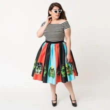 Женские юбки трапециевидной формы, новая модная летняя одежда на Хэллоуин, винтажное вечернее платье в складку с цветочным принтом, миди юбки-скейтеры, Прямая поставка