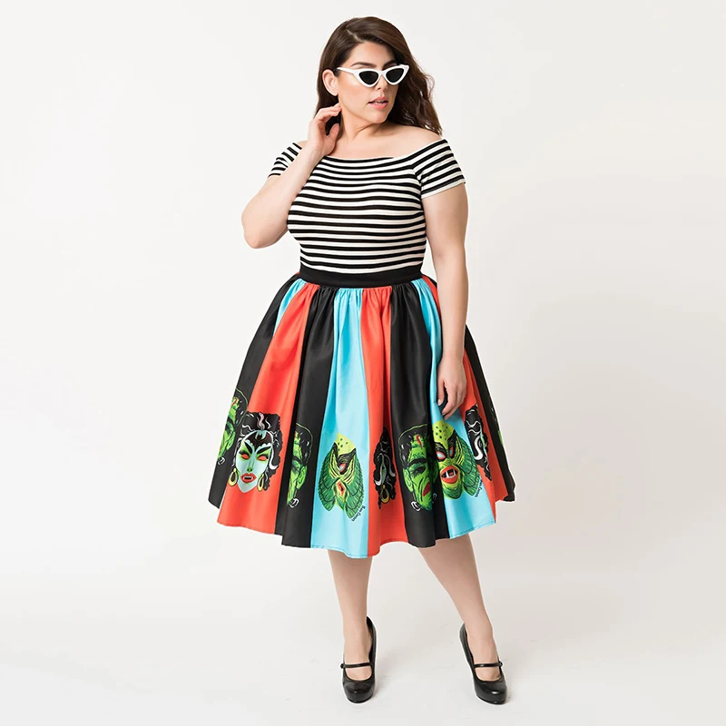 

Ladies A Line Skirts New Fashion Summer Clothes Halloween Vintage Floral Print Ball Gown Pleated Midi Skater Skirts Dropship