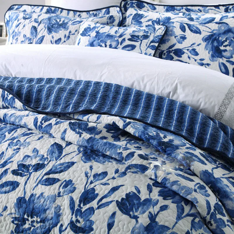 Chausub Стёганое одеяло комплект 3 шт. Американский промывали хлопок Одеяла кровать Простыни синий печатных Стёганое одеяло ED Постельные покрывала покрывало король Размеры покрывало набор