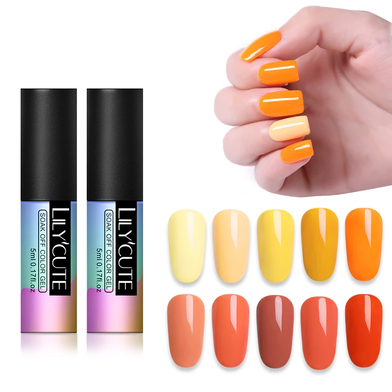 

LILYCUTE 5mL Pure Gel Varnish Color Hybrid Gel Polish Manicure for Nails Design Shining Lucky Yellow Green Colors UV Nail Polish