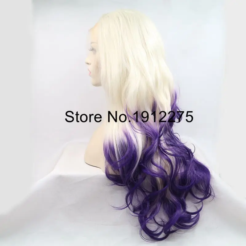 Sylvia натуральные волосы боковая часть Омбре блонд до фиолетового длинные объемные волнистые синтетические кружевные передние парики термостойкие женские волосы парики
