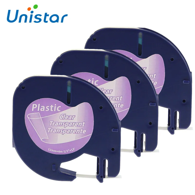 UNISTAR 3 шт. ленты для принтера этикеток совместимые с Dymo Letratag пластиковые черные на