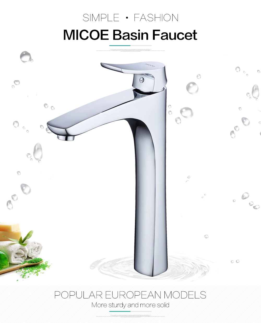 Micoe кран для раковины, кран для ванной комнаты, кран для раковины на бортике, водопад, хромированный кран для горячей и холодной воды, современный хромированный кран, H-HC216