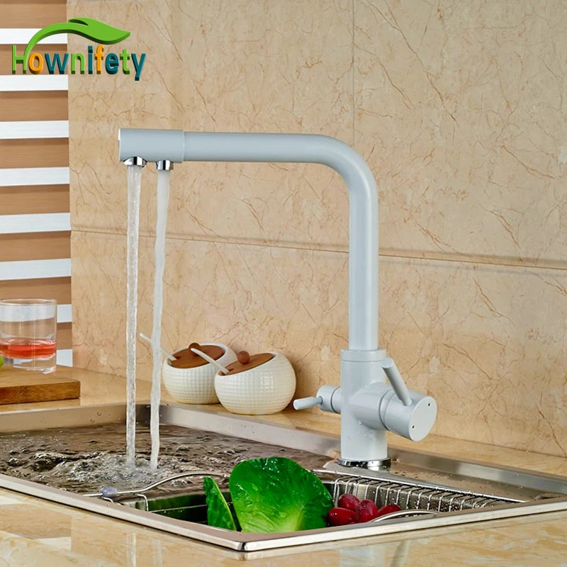 

Euro Style White Color Kitchen Faucet Double Handles Swivel Spout Mixer Faucet Deck Mounted