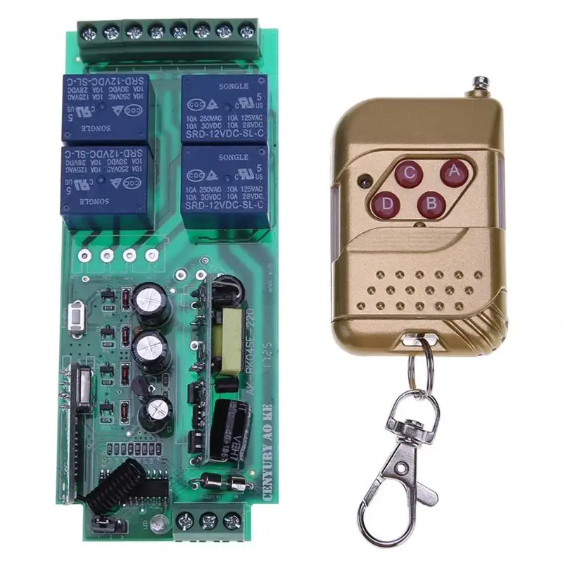

AC85-250V 433MHz 4 Channel Wireless Remote Control Relay Switch Four Key Controller for Lighting Electric doors windows