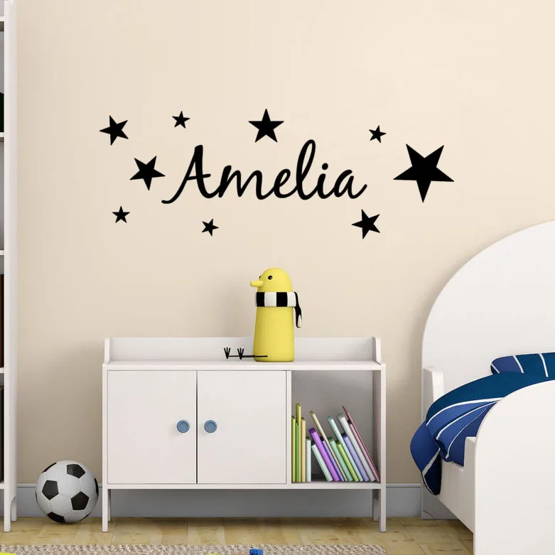 

Stars Pattern Kids Personalized Name Bedroom Vinyl Wall Decor Removable Art Vinyl Sticker for Kids Nursery Room Wall Decal M-140