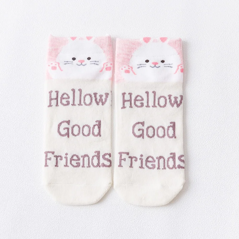Японские носки Kawaii, 5 пара/лот, женские носки Harajuku с милыми буквами, медведь, кошка, носки с животными, зимние короткие, высокое качество, 20