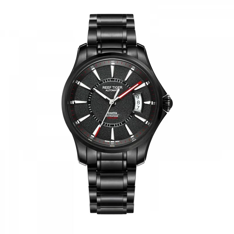 Риф Тигр/RT часы Сиэтл спортивные для мужчин автоматические часы большая дата черные стальные часы с супер светящимися RGA166 - Цвет: RGA166BBBR