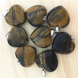 Tiger eye 25*25*10 мм Мода хорошее качество Натуральный камень Кулоны в форме сердца опал Агаты Topazs оникс Цепочки и ожерелья Подвески для изготовления ювелирных изделий 12 шт - Окраска металла: Tiger eye