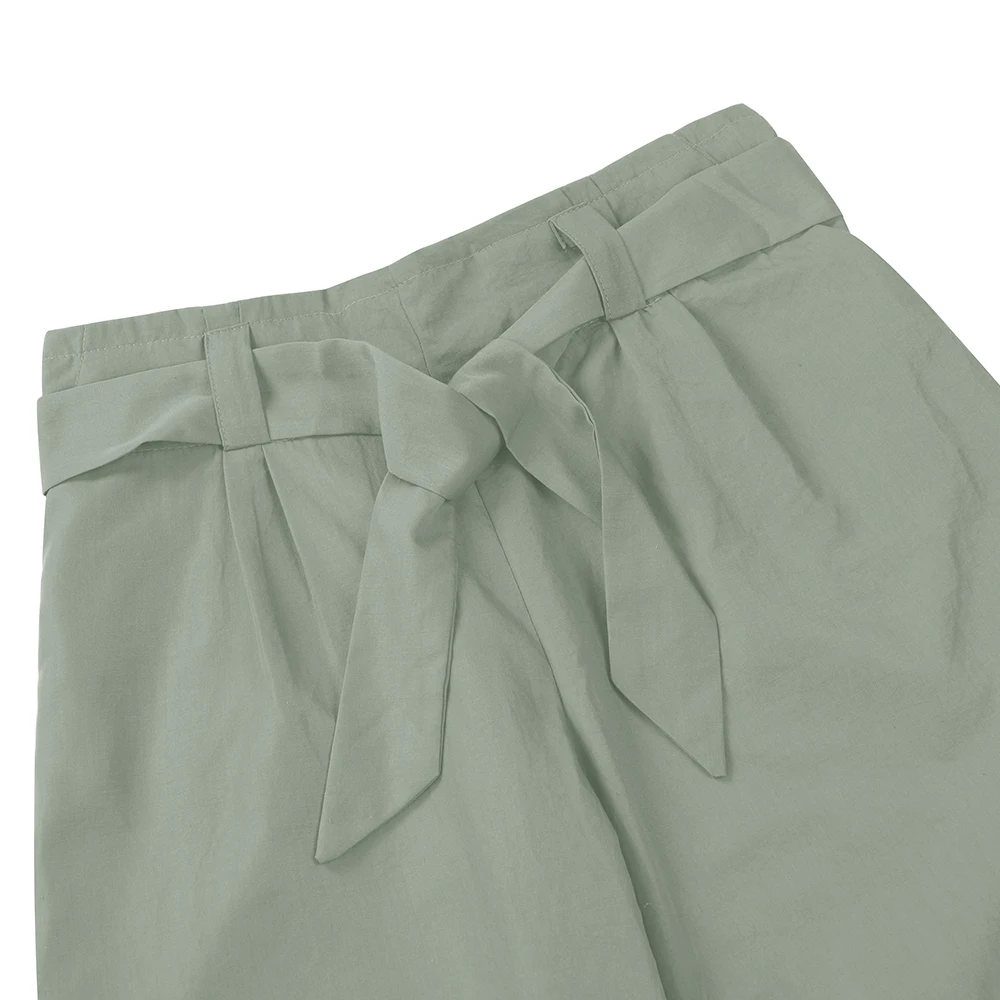 WENYUJH, свободные женские штаны с бантом и оборками, повседневные однотонные штаны с высокой талией и карманами, весенние женские брюки с поясом