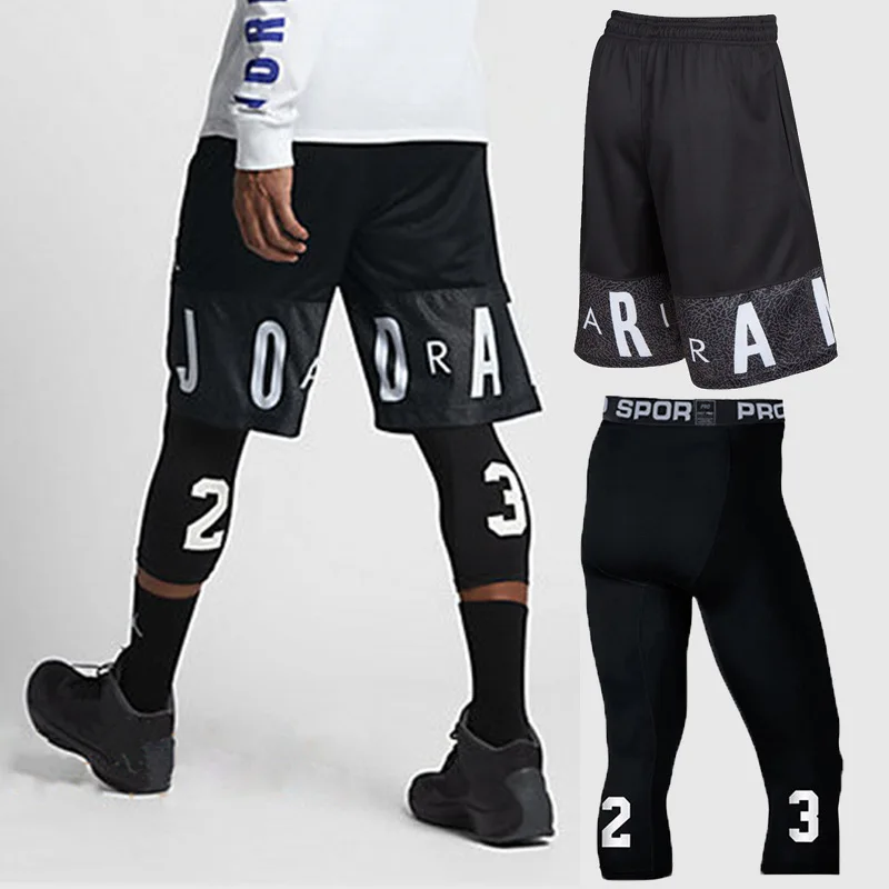 Баскетбольные шорты, облегающий тренировочный костюм, облегающий костюм, два костюма, летний спортивный фитнес