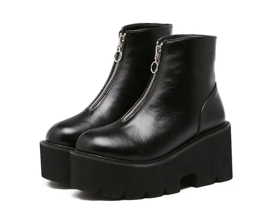 

2018 autumn new South Korea Harajuku street muffin thick thick high-heeled short tube motorcycle rider Martin nude women's boots