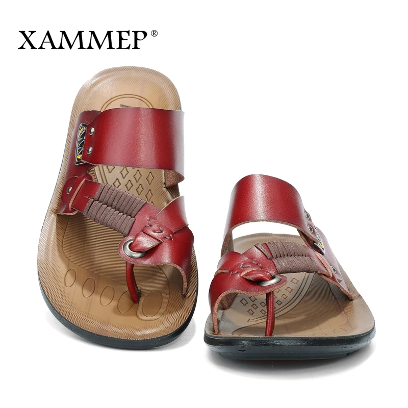 Сандалии Xammep мужские пляжные шлепанцы сплит кожа брендовые повседневная обувь