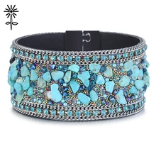 10 шт./лот Для женщин кожаные браслеты на запястье с магнитной застежкой с цветными камнями легкий Чехол-книжка Женские аксессуары B-018* 10