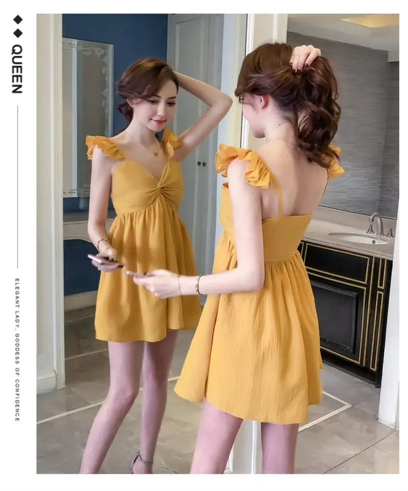 2018 NEW   Arrivals Women Summer Sexy night shop with high waist and back holiday sling dress Mini  Paty Dress Free shipping