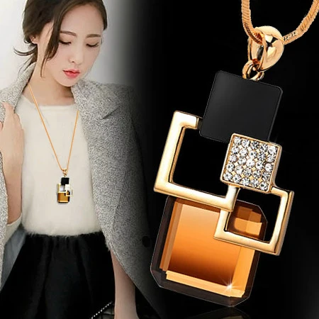 

European and American New fashion Golden Hollow Geometric Big Crystal Stone Pendant Necklace Fine Jewelry for women personality