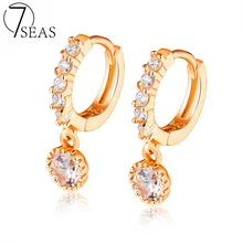 7SEAS Champagne Gold Plated Dangle Earrings Women Engaging Party Wedding Cubic Zirconia Earrings 2016 New Fashion Jewelry, 7S677