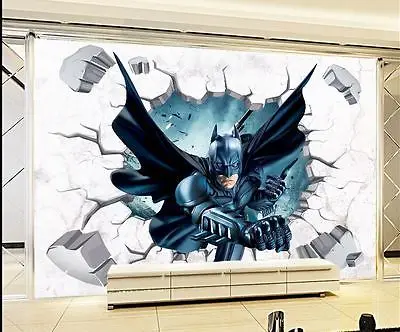 3D Througn настенный стикер Бэтмена для детей Детская комната Домашний декор с персонажами из мультфильмов настенное Искусство ПВХ разбивание стены наклейка для мальчика подарок