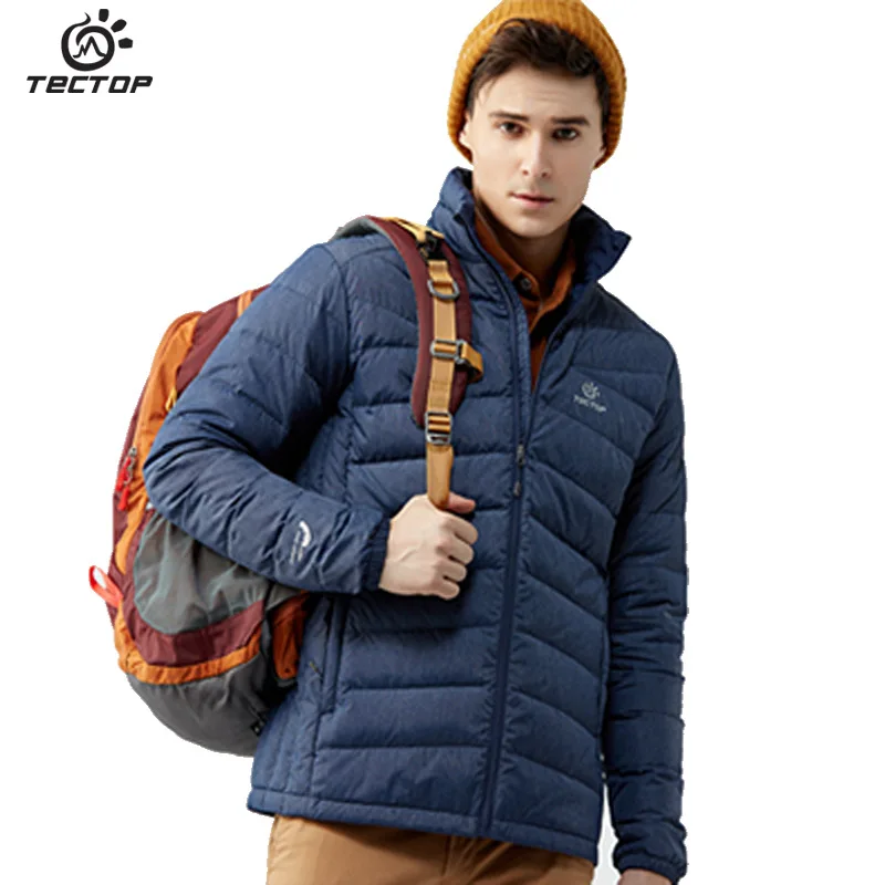 

Tectop 2018 Autumn and Winter New Outdoor Men's Down Jacket Thick Stand Collar Men's Hiking Down Coat Sports Camping Jacket Blue